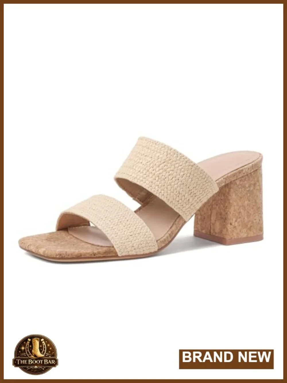 Women's Raffia Heeled Sandals Chunky Block Heels Square Open Toe Double Strap